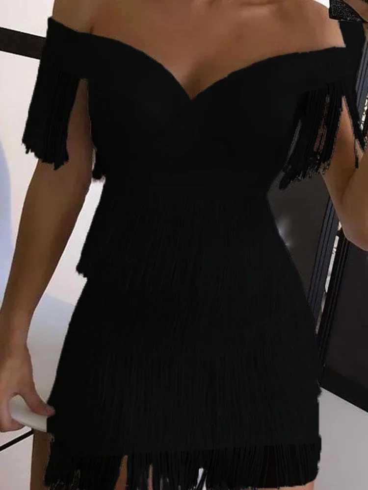 Sexy Sleeveless Bodycon Dress Women White Off Shoulder Tassel Female Short Dresses Summer Party Club Bandage M250304
