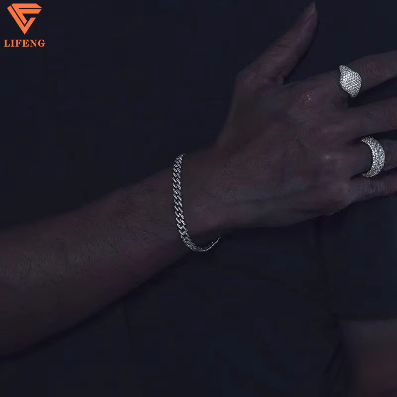 Custom 6mm White Gold Cuban Link Bracelet With VVS Moissanite Diamond Hip Hop Jewelry Bracelet Iced Out Chain Men Charm Bracelet