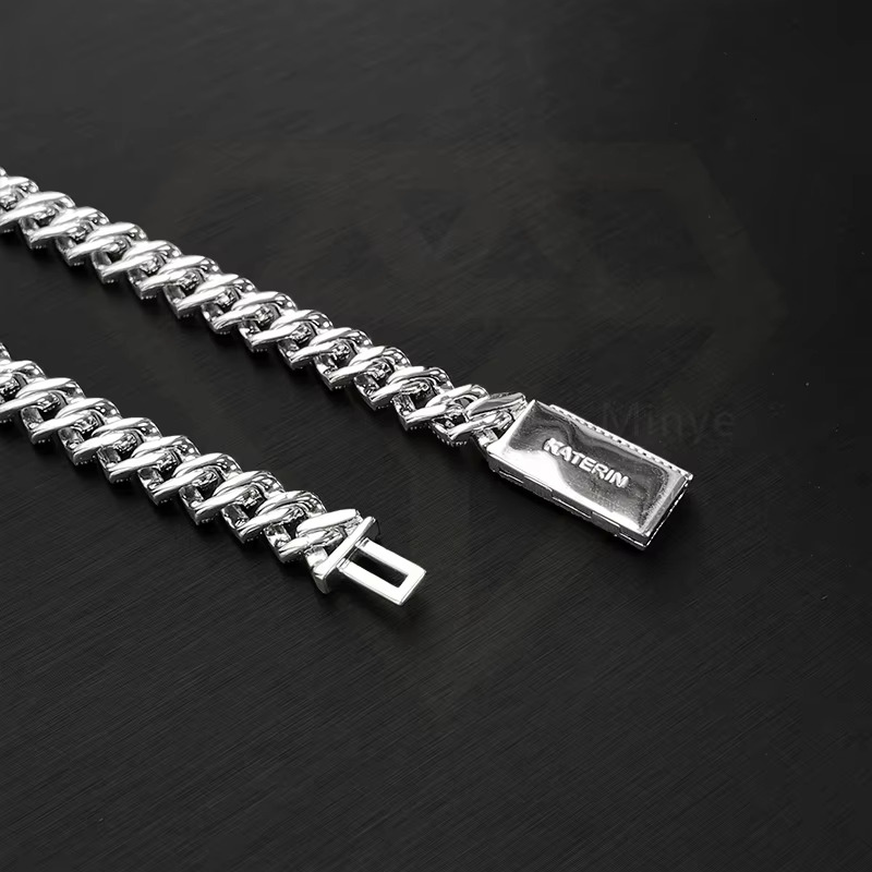 Pass Diamond Test Moissanite 925 Silver Cuban Link Plated 18K White Gold Cuban Chain for Men
