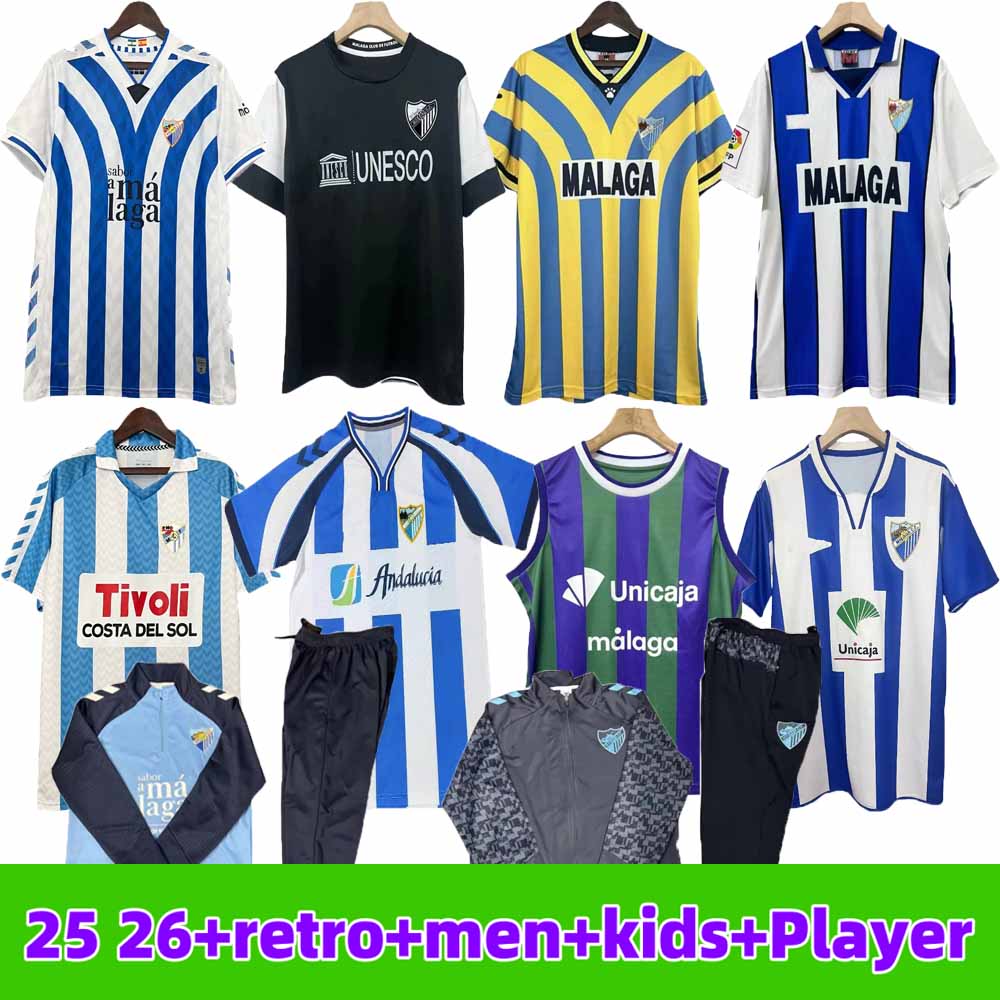 25 26 Malaga CF soccer jersey 120 ANIVERSARIO Kids Kit remake 2025 Home Away third Football Shirts BUSTINZA M. JUANDE RAMON FEBAS ALEX retro jersey Maillot de football