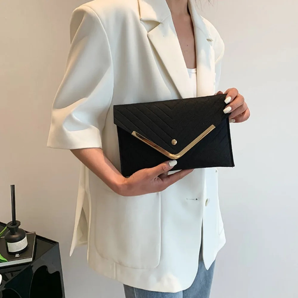 Trendy Evening Clutch Solid Felt Envelope Bags Casual Minimalism Handbag Business Womens Bag