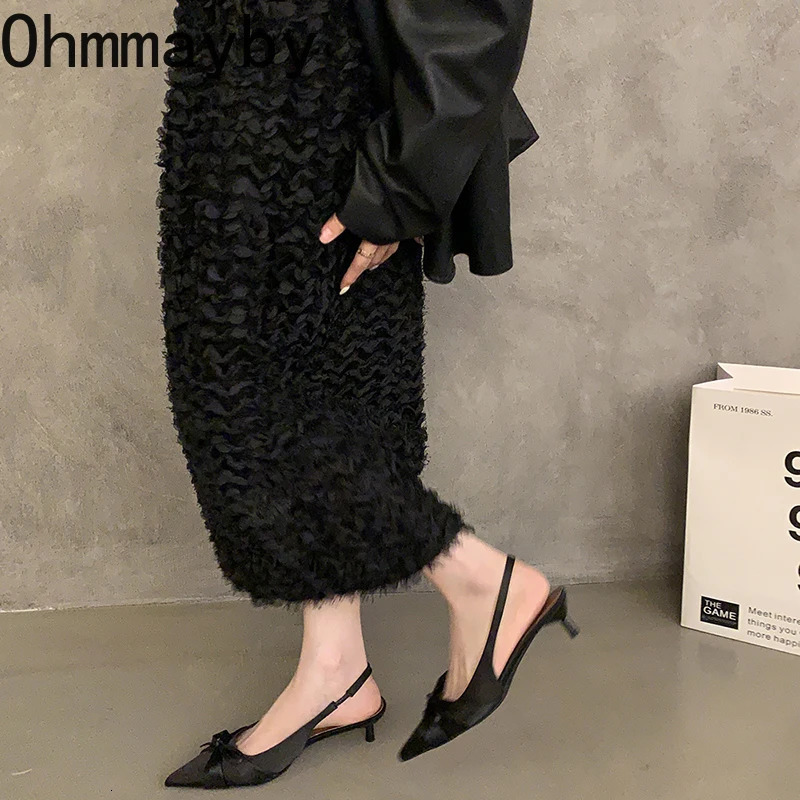 Summer High Heel Butterfly-knot Women Sandals Fashion Pointed Toe Singbacks Shoes Ladies Elegant Dancing Party Pumps 250317