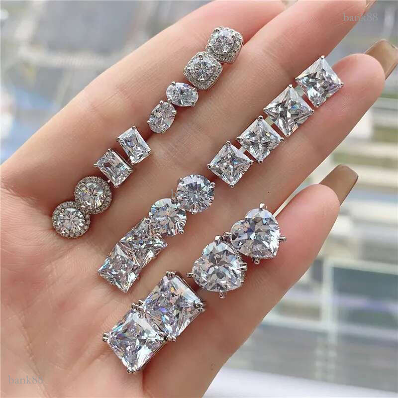 luxury diamond earring designer for woman 6-10mm 925 sterling silver white pink 5A zirconia square heart back stud jewelry earrings womens party frien