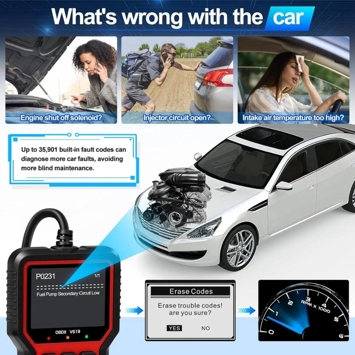 OBD2 Scanner Live Data V519 Professional Mechanic Diagnostic Code Reader Tool Clear Fault Code Reader Automotive Scanner
