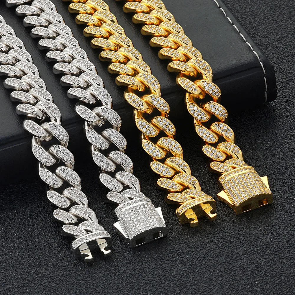 Glamorous 12mm Ice Out Cuba Link Chain Womens 2Row CZ Stone Miami Necklace Hip Hop Jewelry Set y Gift 250317 VVS