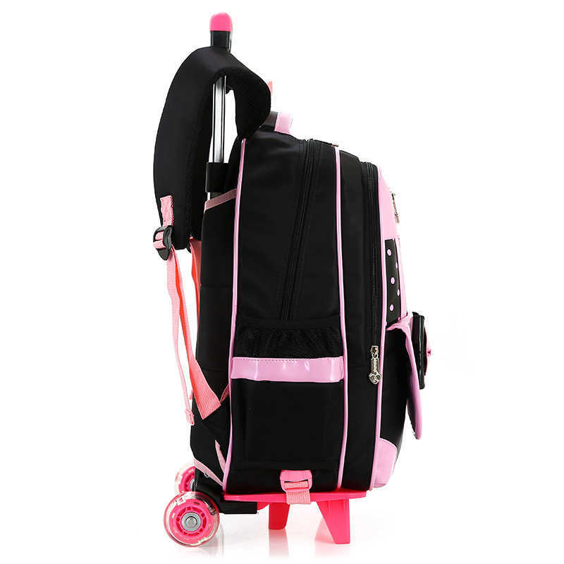 Student girls Tow bag with two wheels can climb stairs Children elementary school students pull rod backpack for grades 1-6 2 wheels waterproof X25031