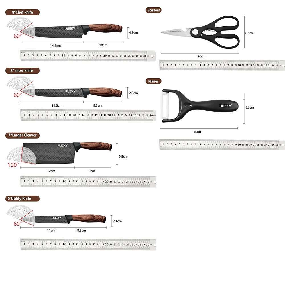 6Pcs Kitchen Knives Set Stainless Steel Slicing Utility Chef Knife Scissors Peeler Fruit Slicer Fish Meat Cleaver Cooker