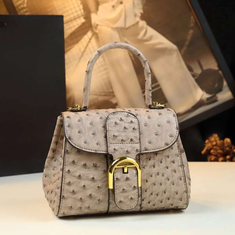 2025 New Designer Foreskin Leather Ostrich Printed Women's Handbag Fashionable High End Light Luxury Niche Pillowcase Cross Body Shoulder Bag