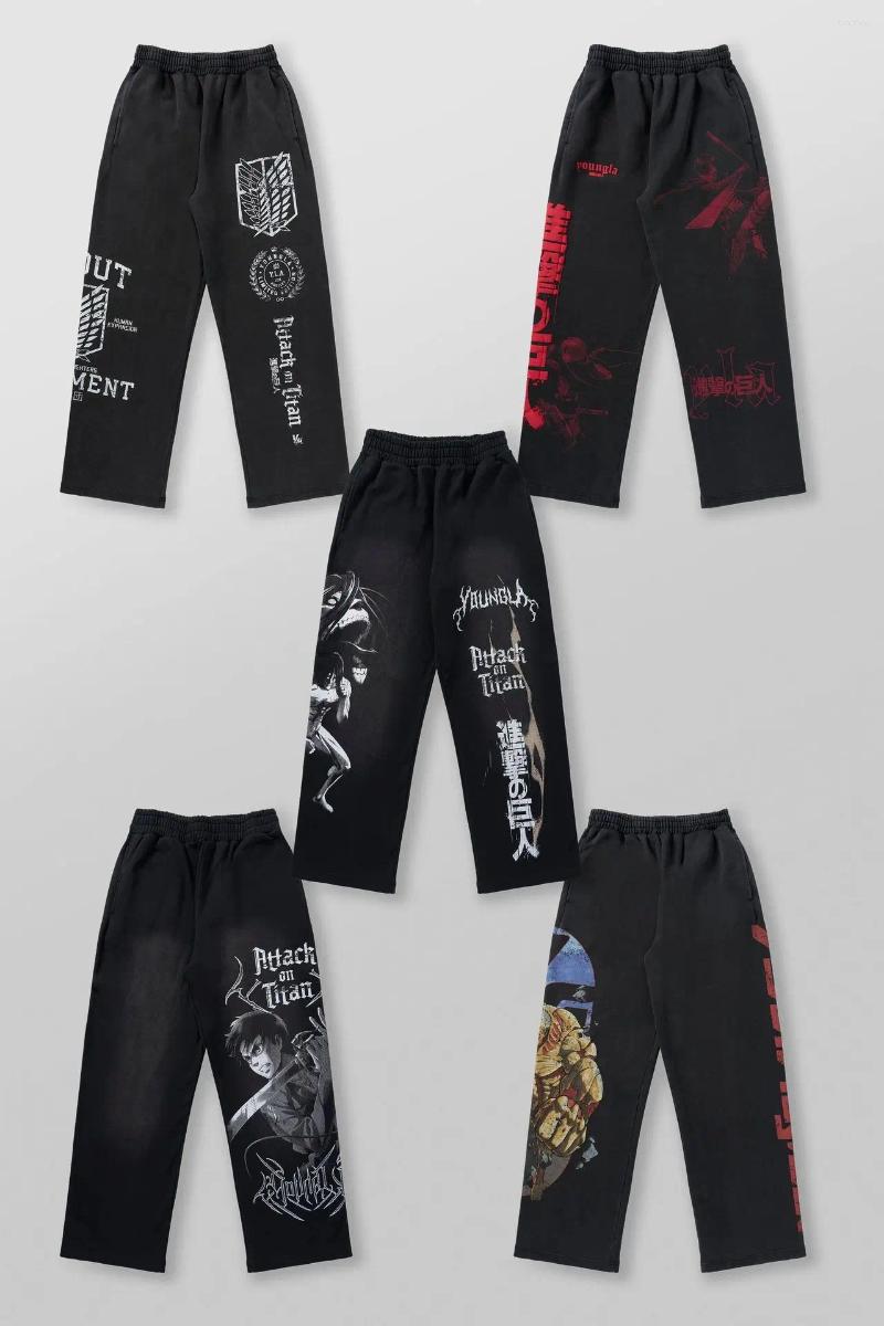 Men's Pants Young American Trendy Sweatpants Collaboration Anime Joggers Cotton Terry Print Wide-leg Casual Hip-hop Street