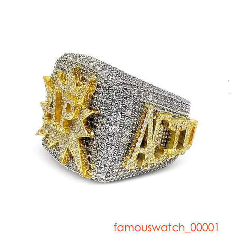 The Best-selg Hip-hop Ring 2024, Featuring A Unique Design Of Ice Silica Sier And Gold Plating As The Main Stone
