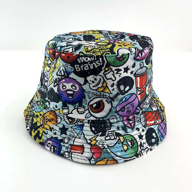 New Creative Printed Cartoon Pattern Fisherman's for Men and Women Summer Outdoor Leisure Sunshade Double sided Can Wear Basin Hat