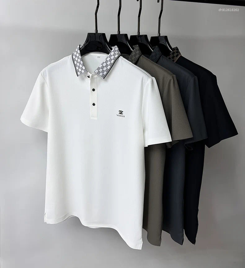 Men's Polos High End Brand Short Sleeve POLO Shirt Cool Summer Ice Silk Fashionable High-end Design Printed Breathable Casual T-shirt