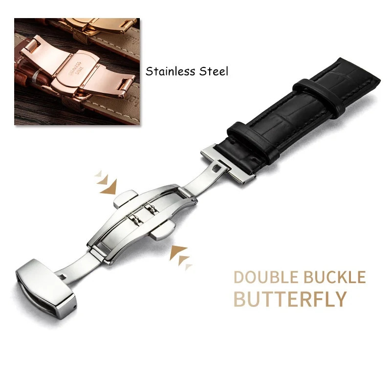 Genuine Leather Watch Strap 12 13 14 16 17 18 19 20 21 22 24mm Universal Belt Bracelet with Box Butterfly Buckle Band Wristband 250304