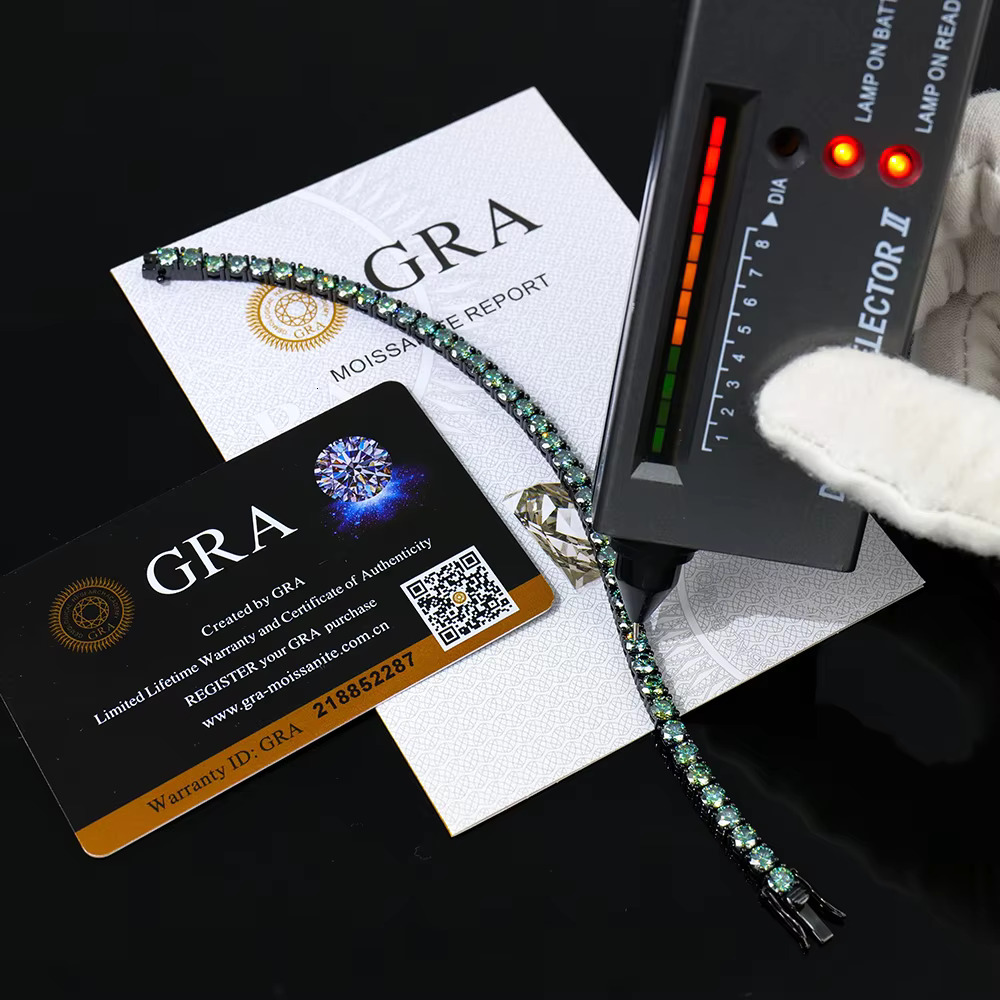 Moissanite Vivid Green Tennis Bracelet Black Gold Plated 925 Sterling Silver Factory Store Wholesale Pass Diamond Test Vvs D