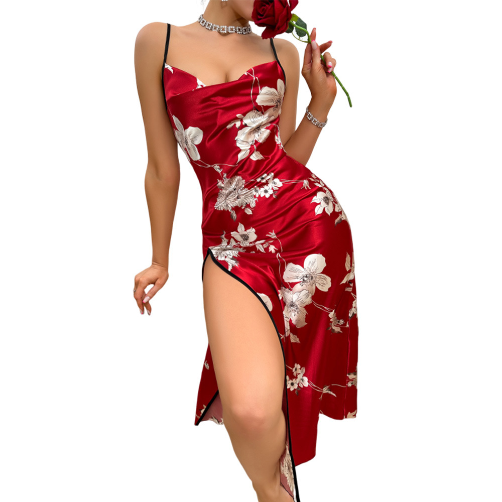 Chic Women's Bedtime Ensemble Luxurious Faux Silk Nightdress & Robe Combo