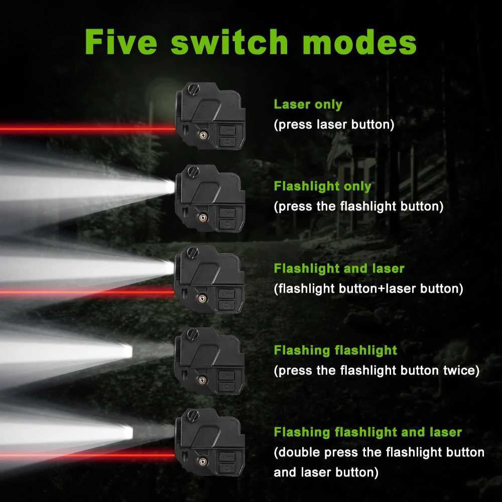 Pistol laser light combination 500 lumens flash laser visual charging compact weapon gun light for gloves torches outdoor use X250317