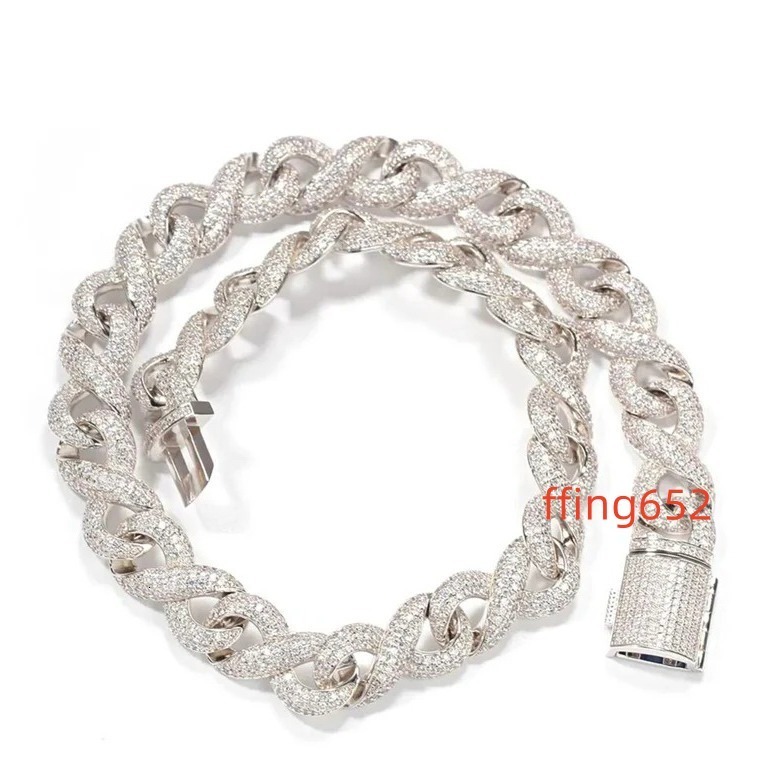 Moissanite Sterling Silver Cuban Link Chain and Bracelet Miami Hip Hop Cuban Necklace Chain Customized Chain for Men Women