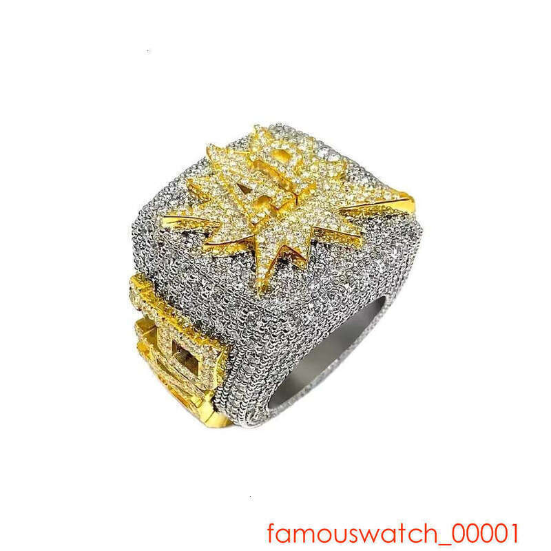 The Best-selg Hip-hop Ring 2024, Featuring A Unique Design Of Ice Silica Sier And Gold Plating As The Main Stone