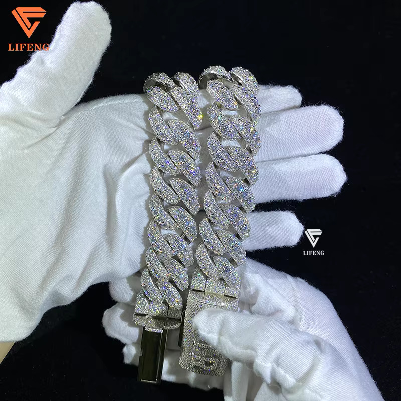 20MM High Quality Vvs Moissanite Big Necklaces Diamond Tester-Pass 925 Sterling Silver Raised Heavy Cuban Link Chain Fine Jewelry Men