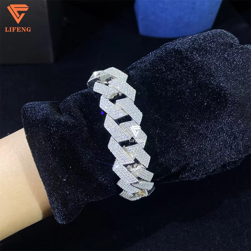 Hip Hop Jewelry Moissanite Bracelet 4rows 20mm Wide 925 Silver VVS Moissanite Iced Out Diamond Cuban Link Chain Bracelet Men