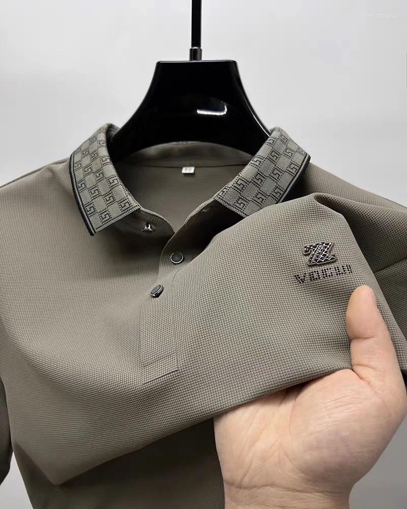 Men's Polos High End Brand Short Sleeve POLO Shirt Cool Summer Ice Silk Fashionable High-end Design Printed Breathable Casual T-shirt