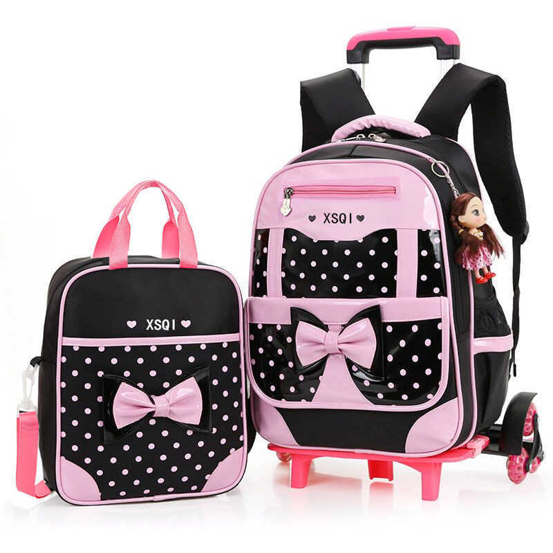 Student girls Tow bag with two wheels can climb stairs Children elementary school students pull rod backpack for grades 1-6 2 wheels waterproof X25031