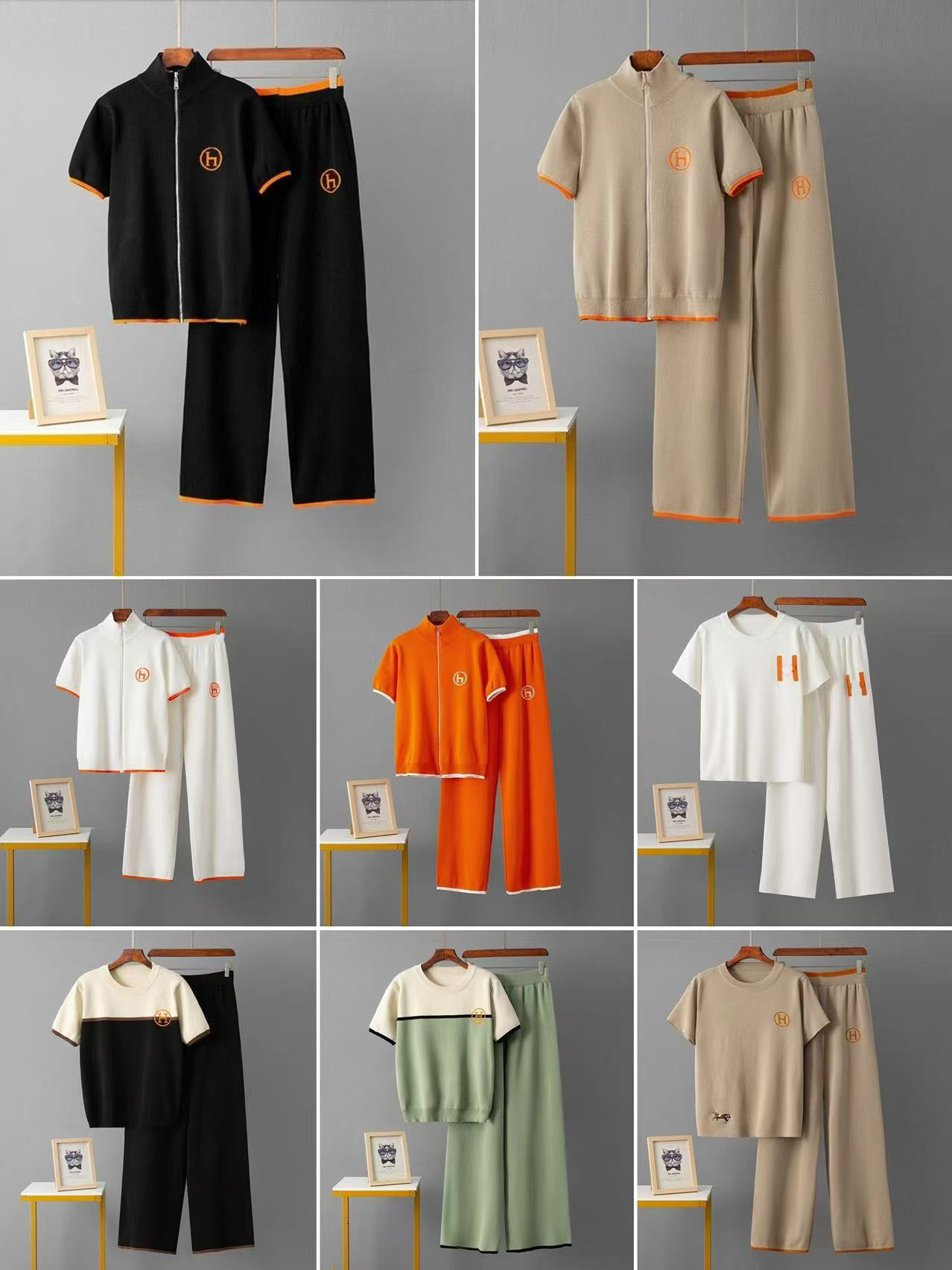 European and American 2025 Summer Short-sleeved Letter Crewneck plus size Elastic Loose Women's Knitted Two-piece suit Pants Superior