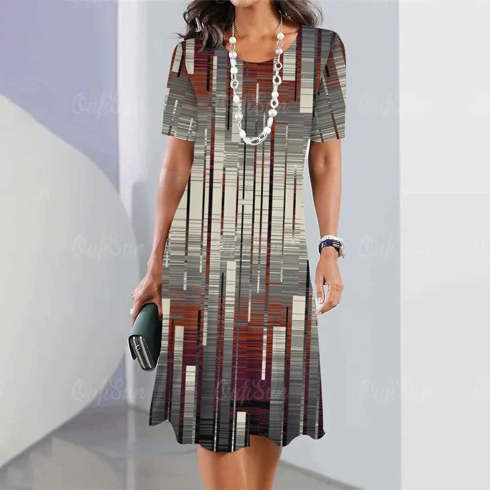 Summer Woman Clothing Short Sleeves Dresses Irregularly Printing Long Dress 3d Retro Womens Clothing Loose Round Neck Pullover M250304
