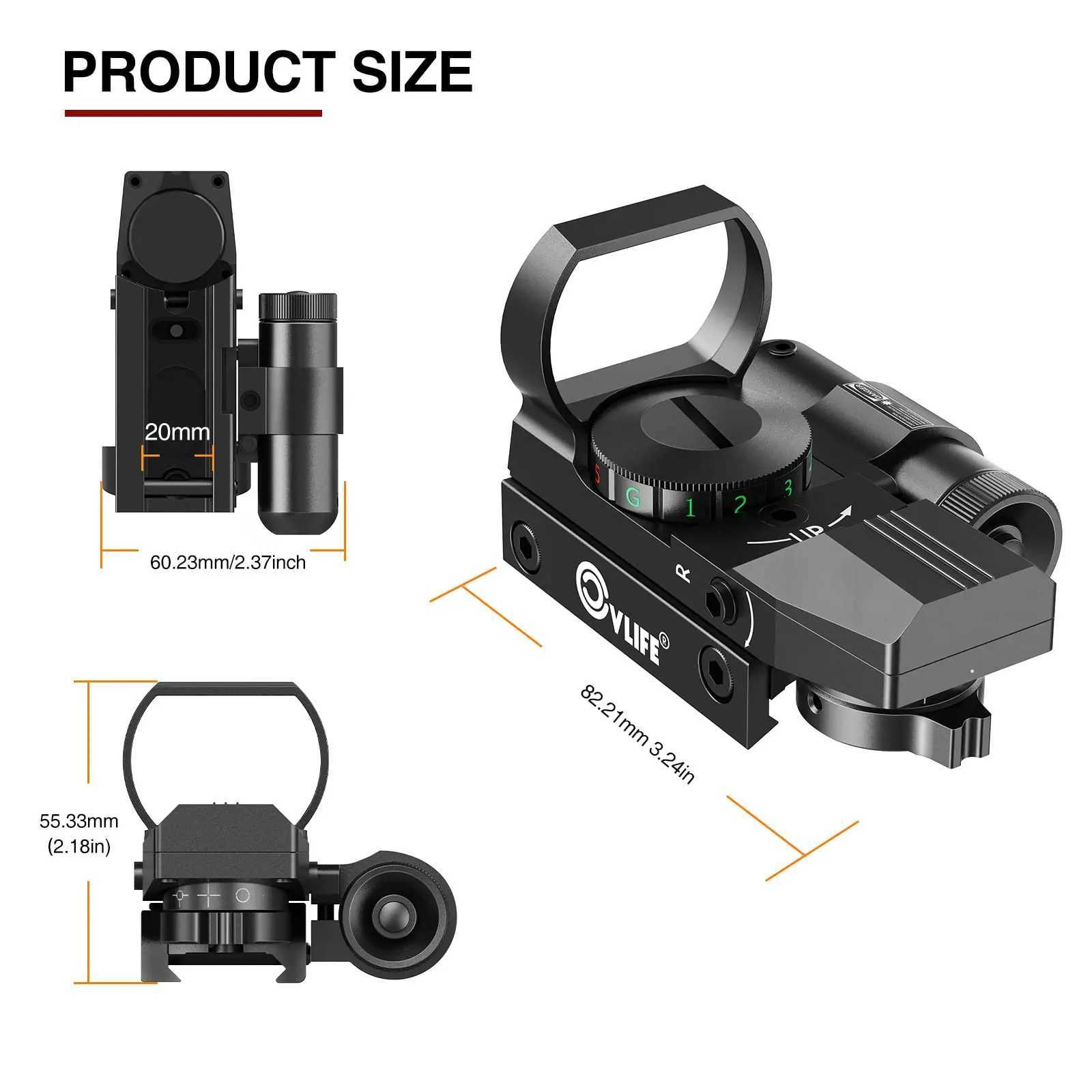 MidTen 1X22X33 Sight Red Dot Sight Red Green 4 Reticle Optics with laser and pressure pad switch suitable for 20mm rail X250317