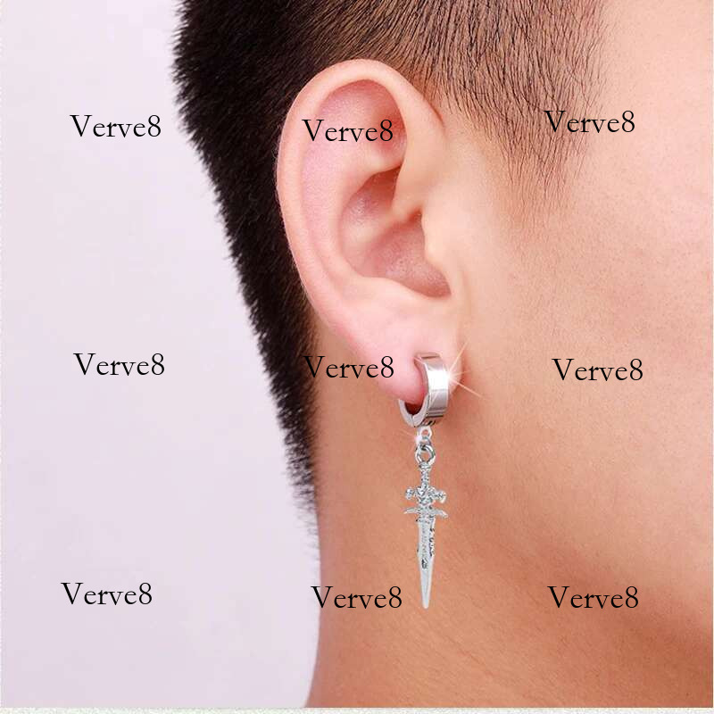 2pcs Stainless Steel Dragon Coil Sword Pendant Drop Hoop Earrings Unique Punk Hip Hop Style for Men Women Daily Wear Jewelry