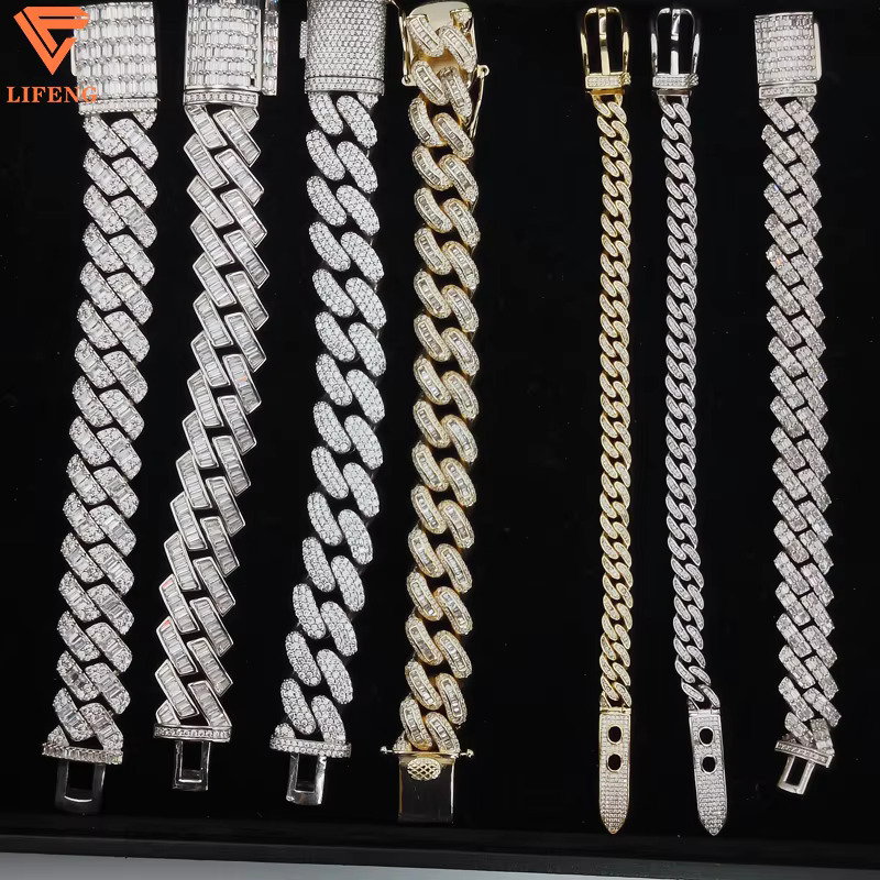 20mm Hip Hop Iced Out VVS Moissanite Diamond Cuban Link Chain Bracelet Fine Jewelry 925 Silver Bracelet Custom Designer Bracelet