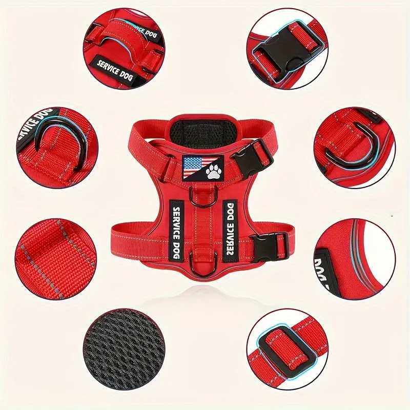 Service Dog Harness Leash Set with 1pc Folding Bowl Reflective Adjustable Dog Vest Harness Soft Oxford Pet Harness For Small MXJ250317