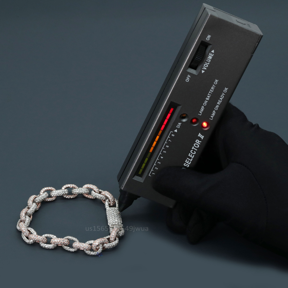 Hip Hop Moissanite Diamond Link Chain Bracelet in 14kt Rose and White Gold with VVS Clarity New Trendy Jewelry for Men