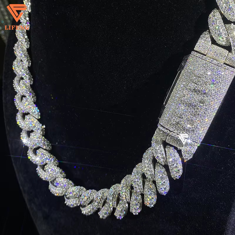 20MM High Quality Vvs Moissanite Big Necklaces Diamond Tester-Pass 925 Sterling Silver Raised Heavy Cuban Link Chain Fine Jewelry Men