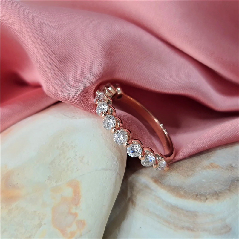 Jewelry 10 Stones Round Cut 1.0 Carat Lab Diamond Half Eternity Ring For Women 14K 18K Yellow Gold Wedding Stackable Ring