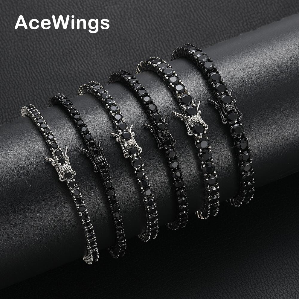 3mm 4mm 5mm Black Zirconia Tennis Bracelets Brass Chain bracelet For Men And Women