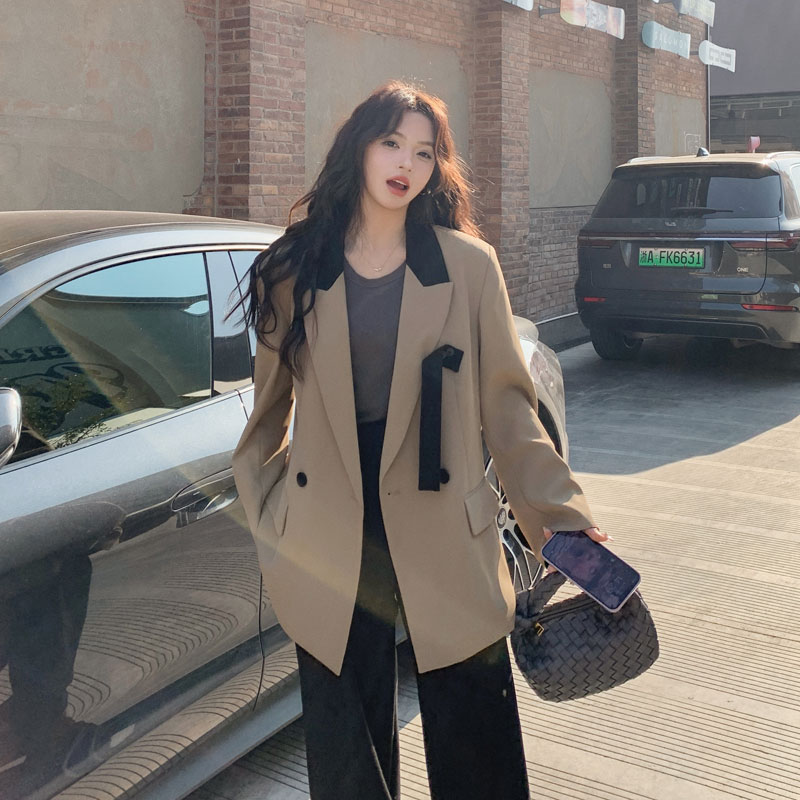 G314Chic Grey Streetwear Blazer for Ladies - New Arrival for Spring 2025