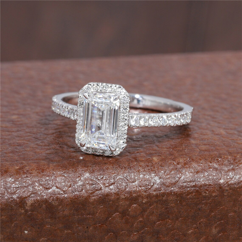 Jewelry IGI Certified 1.0 Carat Emerald Cut Lab Diamond Solid Gold Engagement Ring 18K Real Gold Halo Wedding Ring For Women