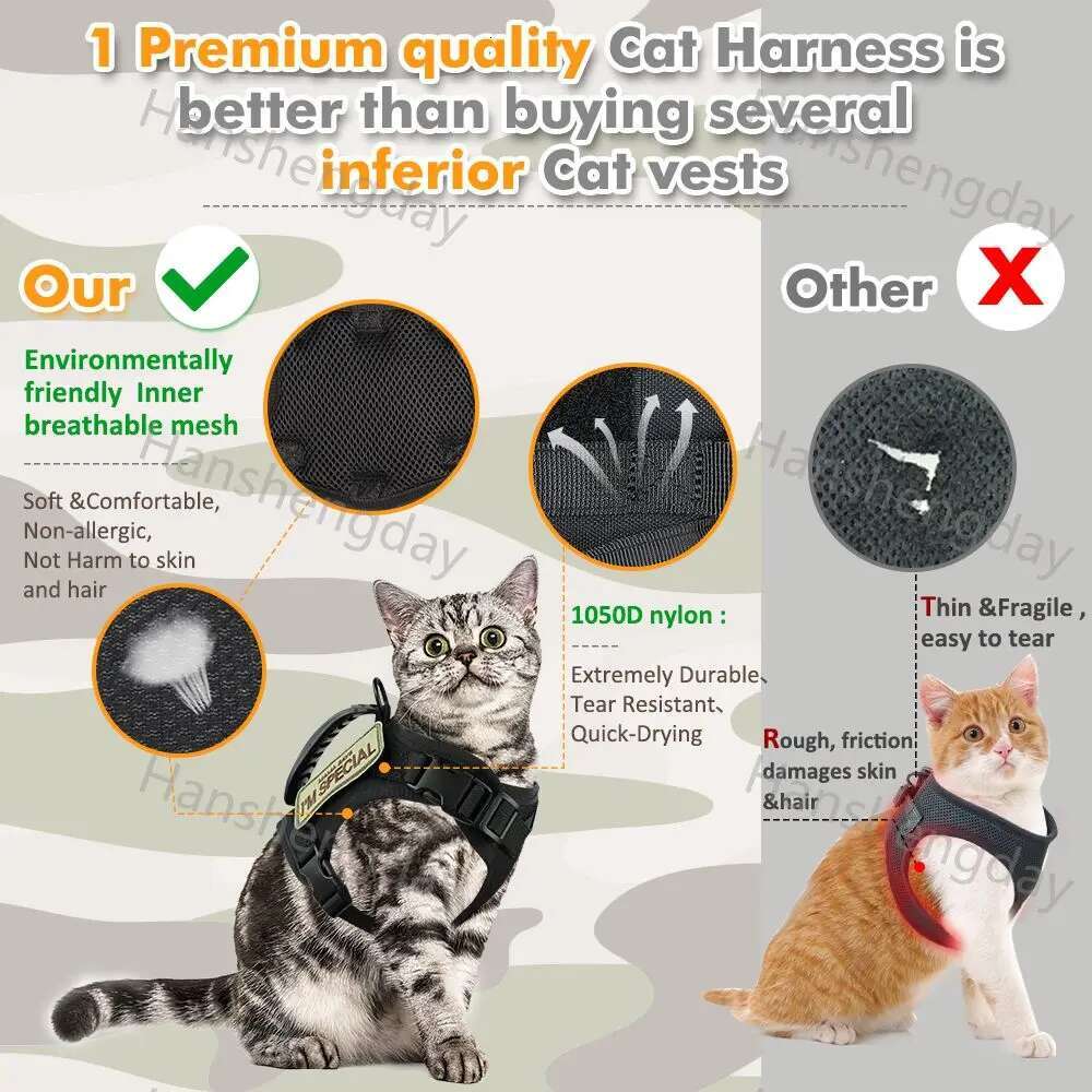 Nylon Tactical Cat Harness Cloth For Walking Escape Proodjustable Soft Mesh Pet Vest,Large Adult Cats Chest Clothes&Small Dog