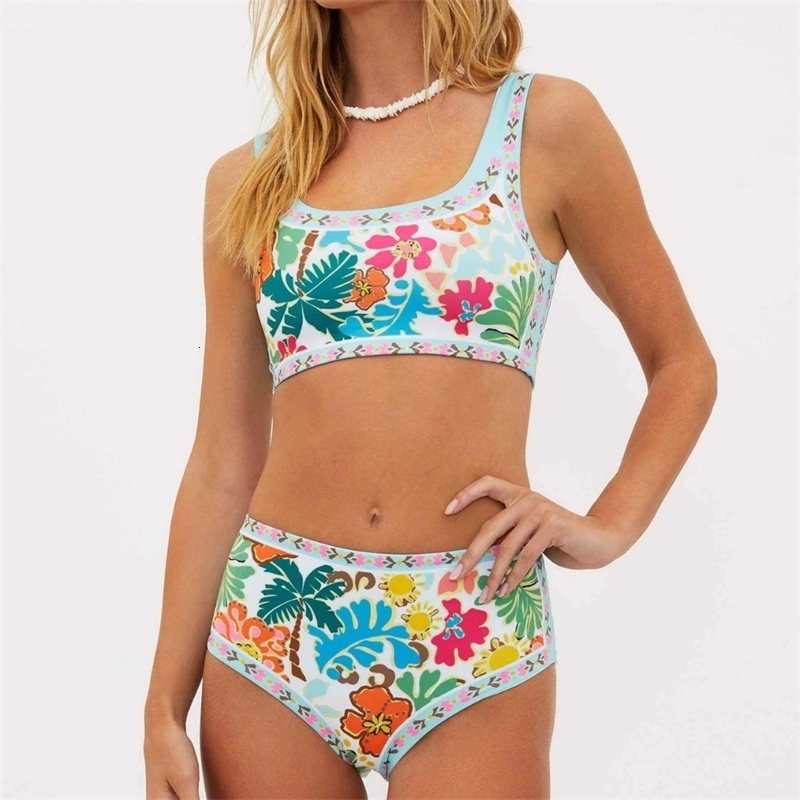 New Swimsuit Split Bikini with Small Flowers Coconut Trees Sexy Backless Bikini Small and Fresh