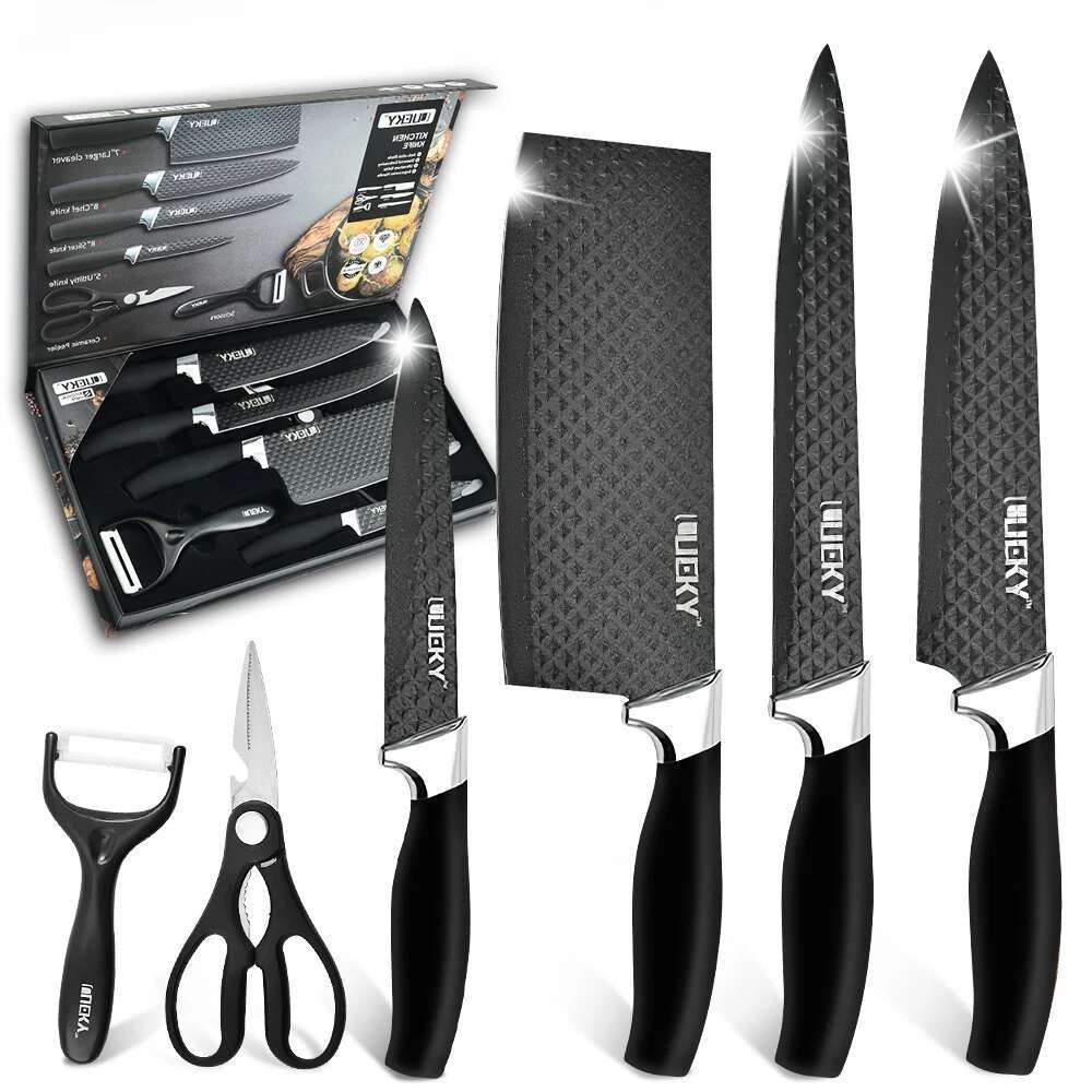 6Pcs Kitchen Knives Set Stainless Steel Slicing Utility Chef Knife Scissors Peeler Fruit Slicer Fish Meat Cleaver Cooker