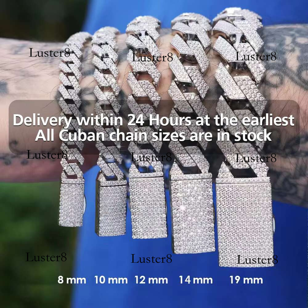 Wholesale 8MM 10MM 12MM 14MM Moissanite k Chain Necklace Men Hip Hop Iced Out Vvs Dia Sier Cuban Bracelet