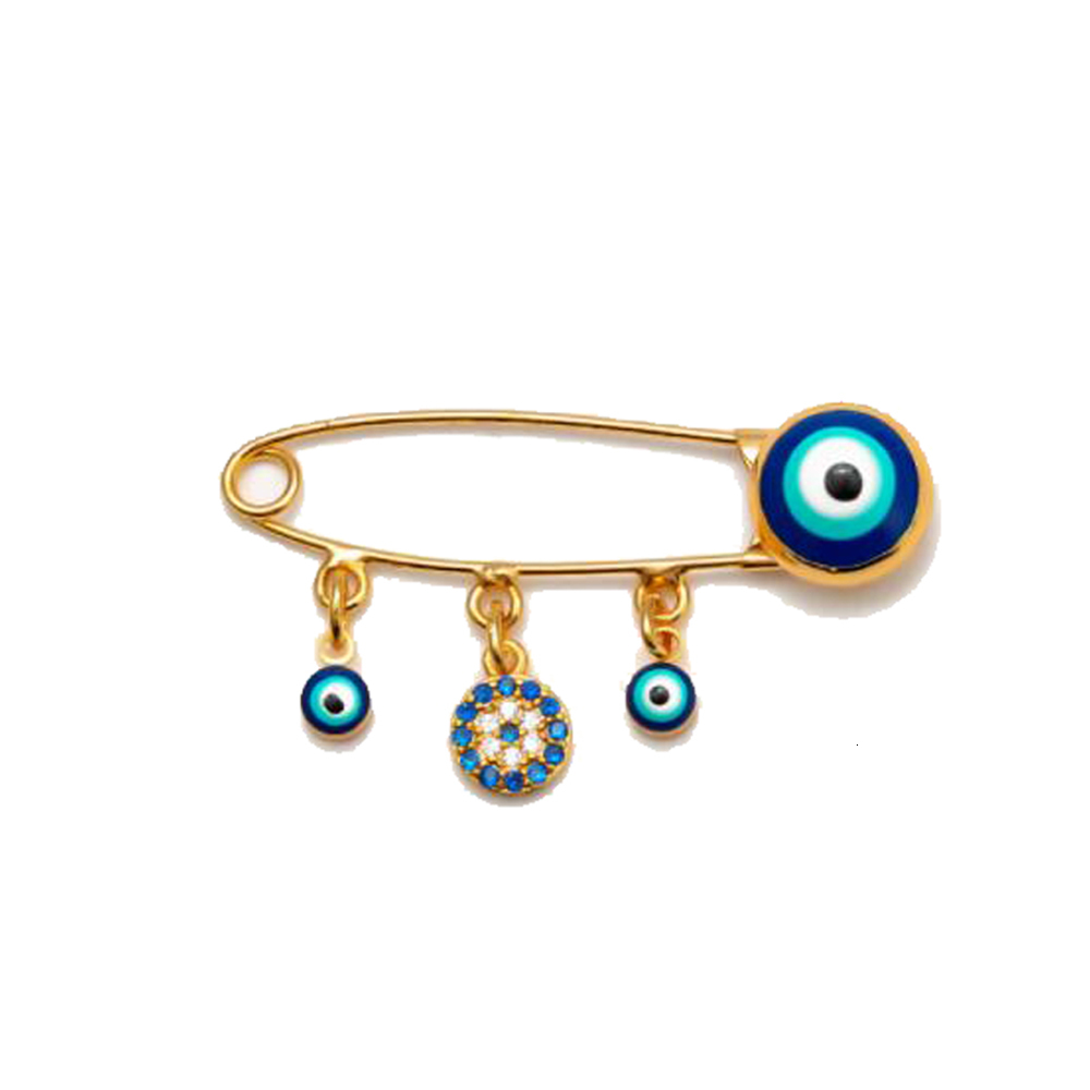 Lucky Eye Heart Fatima Hamsa Hand Blue Turkish Evil Eye Charm Brooch Pin Gold Silver Color Brooch for Women Girls Jewelry BE218