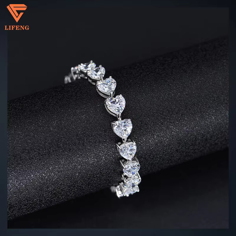 Women Heart Shape 7x7mm VVS Moissanite Diamond Bracelet Tennis Link Chain Bangle 925 Sterling Silver Heart Bracelet