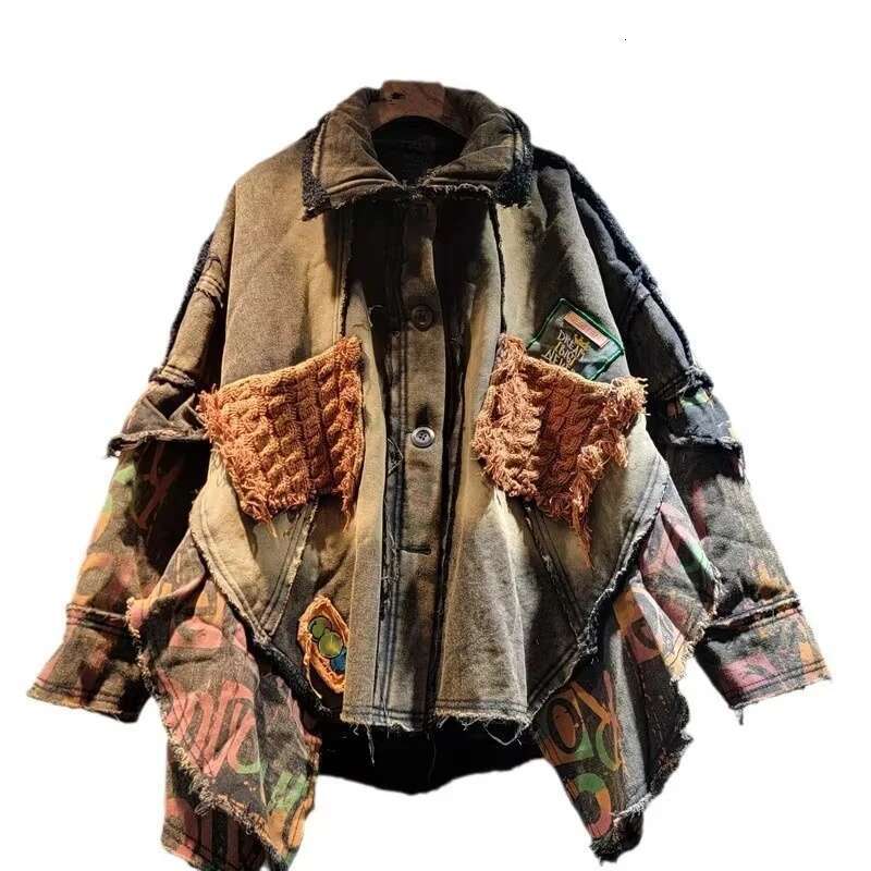 DEAT 2024 Autumn New Trendy Loose Design Worn Thickened Warm Denim Coat For Women Fashion Casual Splicing Jacket Female 11A01292