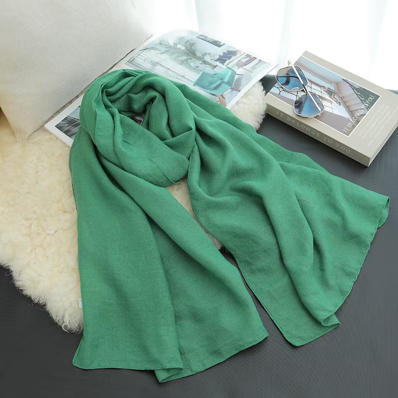 K155 New solid color cotton and linen scarf women's silk scarf square scarf high-end literary and versatile thin long silk scarf shawl