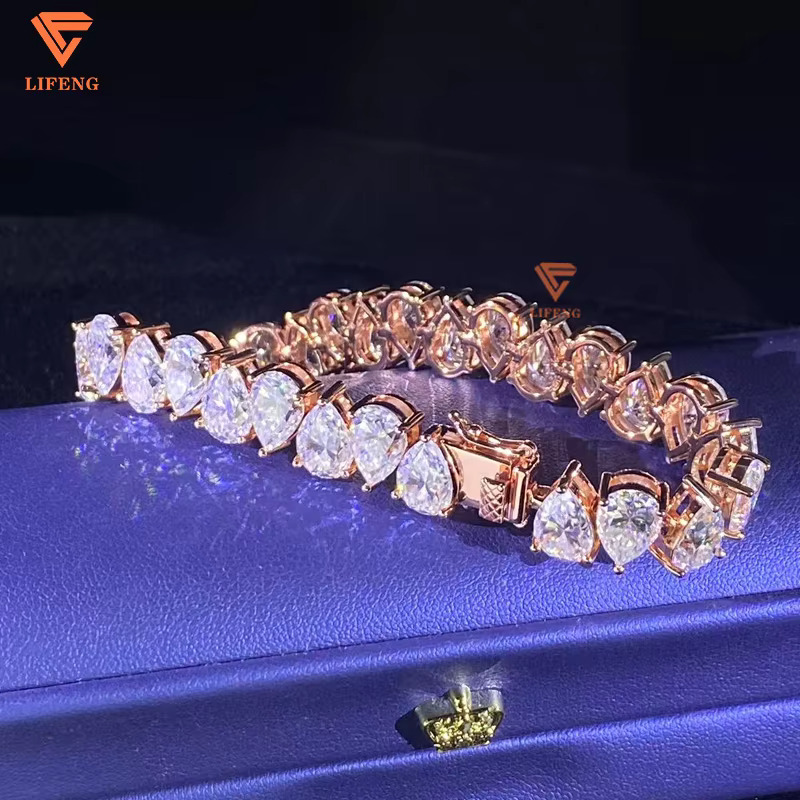 High Quality Moissanite Jewelry Rose Gold Plated 10mm Pear Tennis Bracelet 925 Sterling Silver Vvs Moissanite Diamond Bracelet