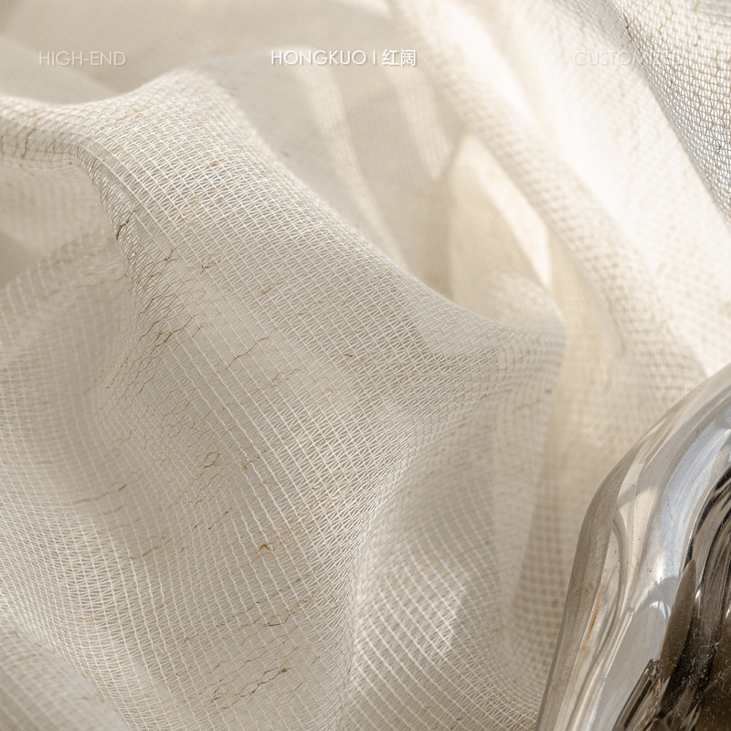 C241 Cream linen yarn 3 meters wide French cream style woven style window screen can be used as double-layer yarn stacking for living room balcony Cur
