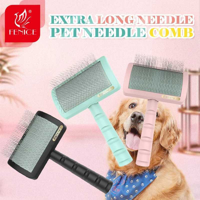 Long needle comb for pet hair removal fur cleaning brush large-sized beauty tools candy color and anti slip pet suppliesT250317