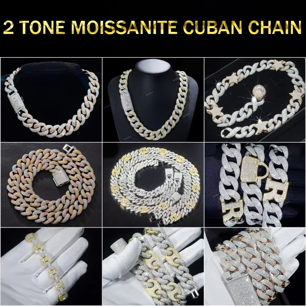 New Design Moissanite Cuban Bracelet Pass Tester Round Brilliant Cut Vvs Dia Sier Chain for Men Women